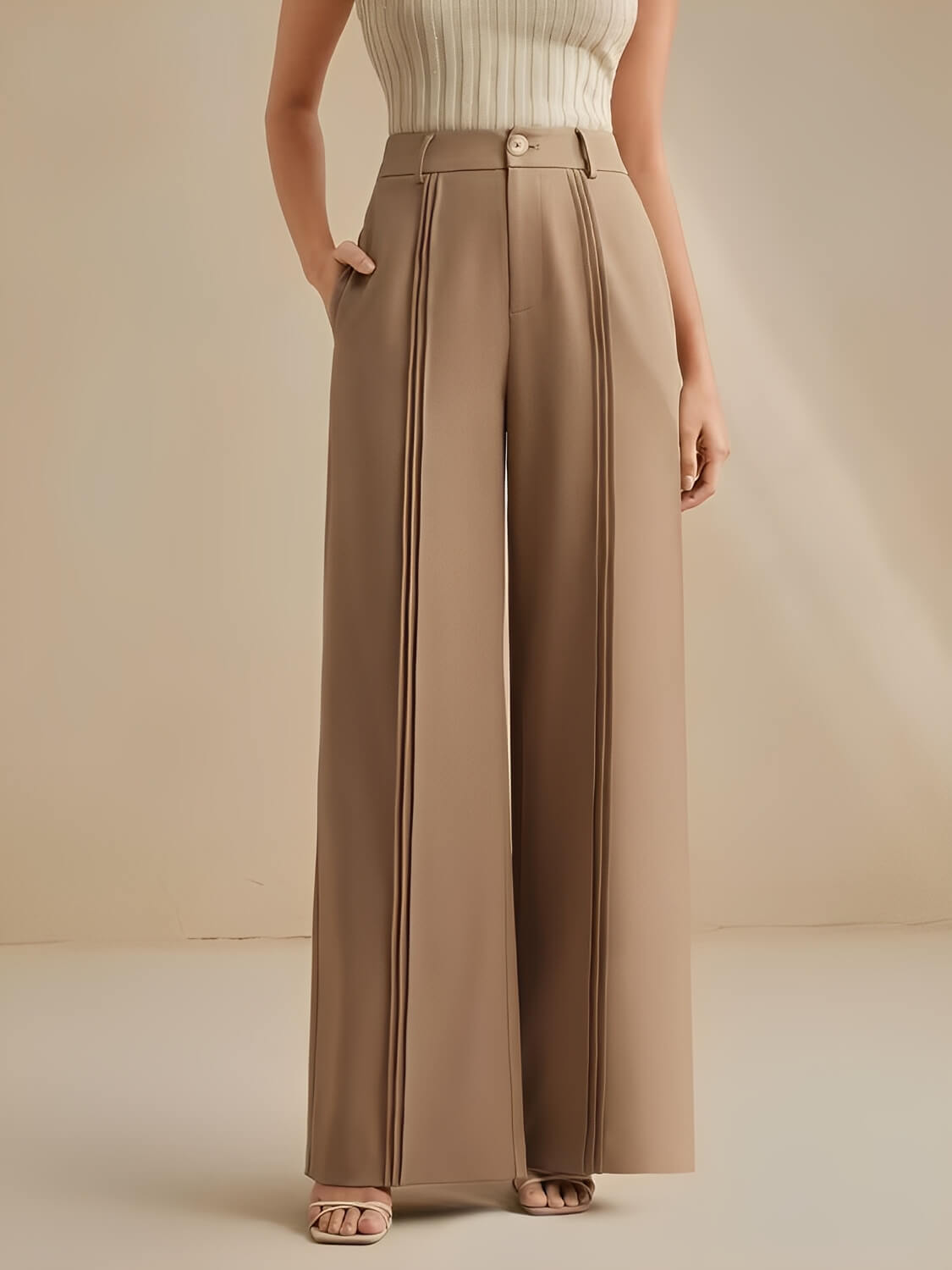 Calça Pantalona de Alfaiataria Cintura Alta com Pregas Verticais – Mila