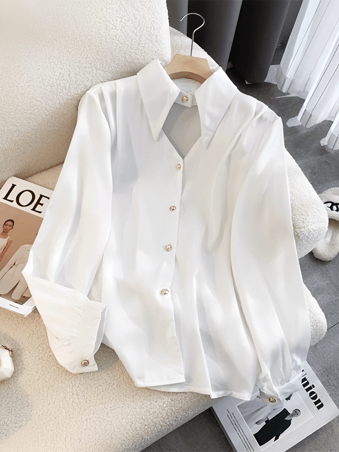 Camisa Acetinada Gola Lapela Alongada e Fecho Elegante no Pescoço – Luma